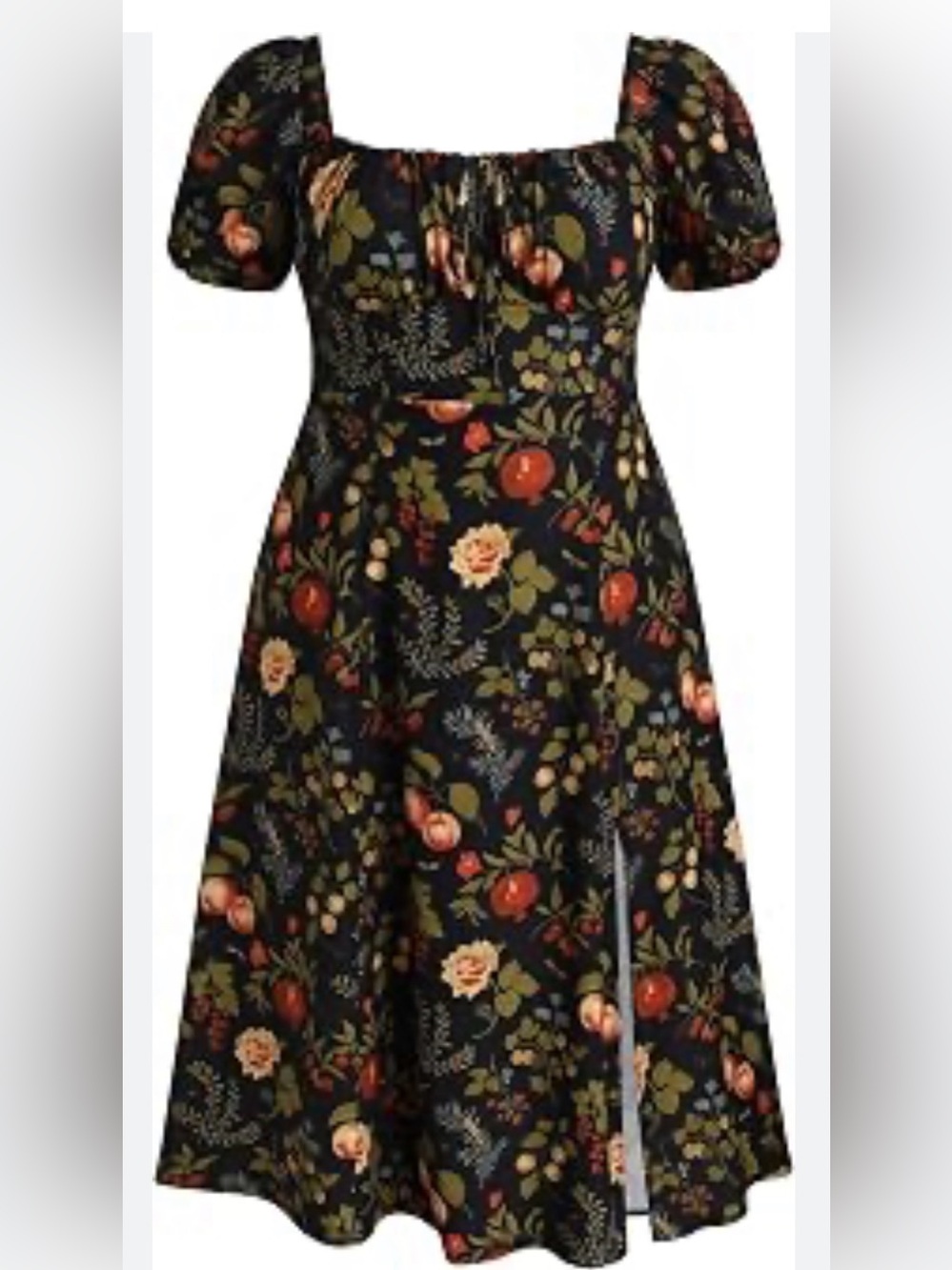 New CIDER Black Floral Puff-Sleeve Midi dress size 1X. 🌺🍒🍎🍊🌹 BRB SL 6 - Picture 3 of 6